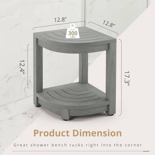 LUE BONA Gray Waterproof Corner Shower Bench with Storage