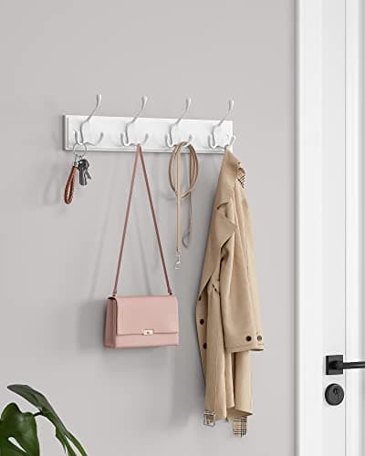 SongMics Wall-Mounted Coat Rack with 4 Tri-Hooks, White ULHR30WT