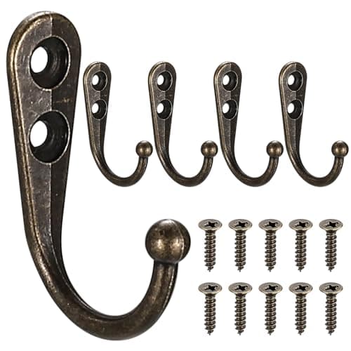 10 Pack Black Retro Double Prong Coat Hooks for Hanging Clothes and Accessories — Bronze