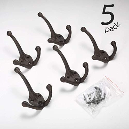 Ambipolar 5-Pack TriLeg Antique Black Wall Hooks for Mudroom, Hat Rack