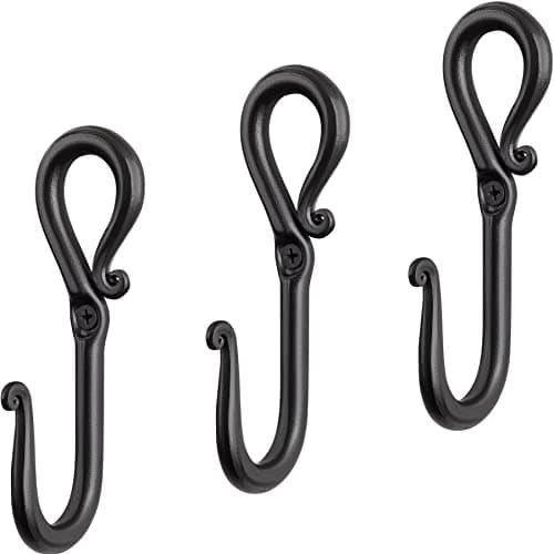 RTZEN Wrought Iron Classic Rustic Wall Hooks - 3 Pack for Coat Towel or Hat — J-Hook Loop