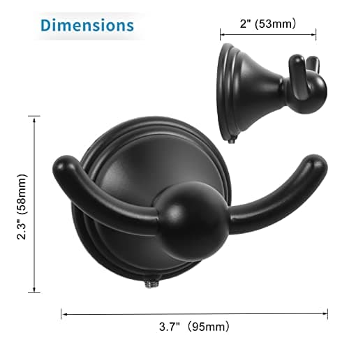 FILTA Matte Black Bathroom Towel & Robe Hooks (4 Pack)