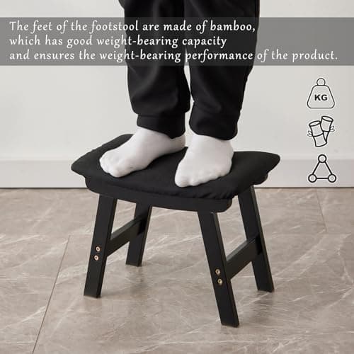 Bamboo Desk Foot Stool, Black Legs & Surface - Extra Seating