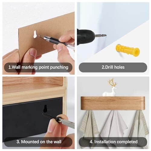 Oak Wall Mount Coat Rack with Shelf, 19.9 Inch Entryway Organizer