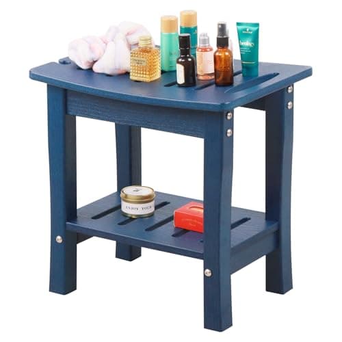 Waterproof HDPE Shower Bench with Storage and Non-Slip Shaving Shelf (Navy)