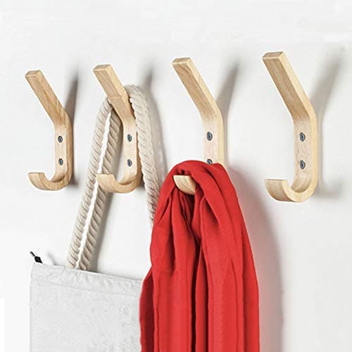 Heavy Duty Natural Oak Wood Coat Hooks Wall Organizer (4 Pack)