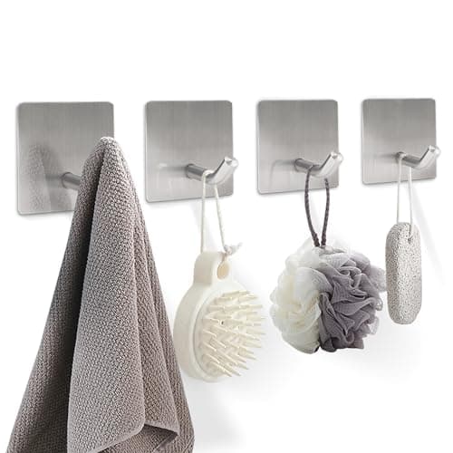 4-Packs Matte Black SUS304 Stainless Steel Towel Hooks for Bathroom or Kitchen — Polished Steel