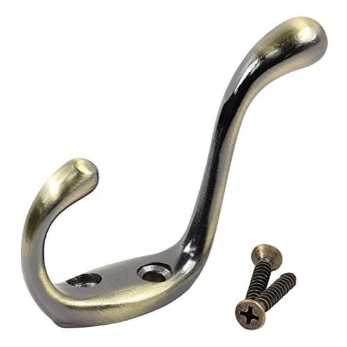 ROK Hardware 3-1/2" Black Heavy Duty Dual Coat Hook, 10 Pack — Antique Brass