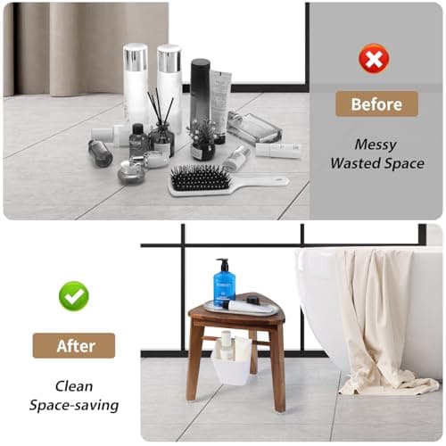 Acacia Wood 12.8'' Shower Stool with Storage Shelf for Small Showers