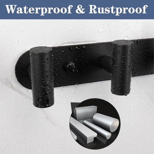 Matte Black Wall Mount Coat Rack with 2 Hooks & Stainless Steel Hangers