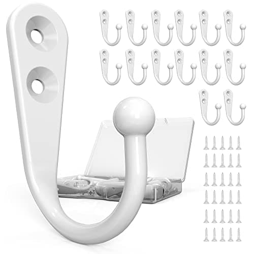 12PCS Heavy Duty Double Prong Hooks with 24 Screws for Home and Kitchen — 15PCS White Hooks