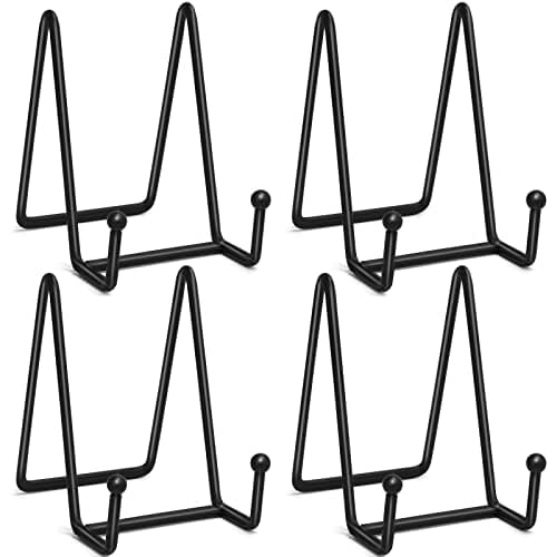Ouskr 4pcs 4.25 Inch Plate Stands, Metal Picture Frame Holders for Display Black