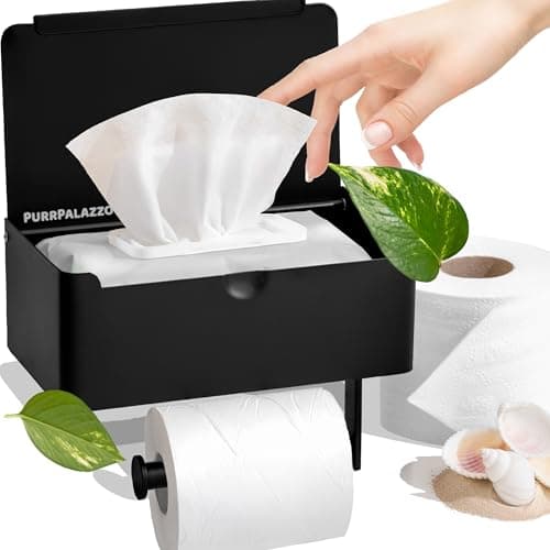 Premium Toilet Paper Holder with Shelf & Storage, Flushable Wipes Container, SUS 304 Stainless Steel — Matte Black