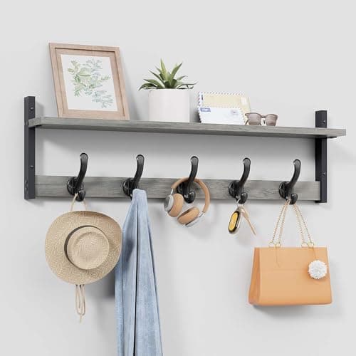 Tatub Rustic 29" Wall Mount Coat Rack with Shelf, Black — Gray