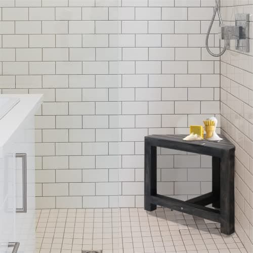 ENKEZI Rustic Black Shower Foot Rest - 12 in Bench for Inside Showers