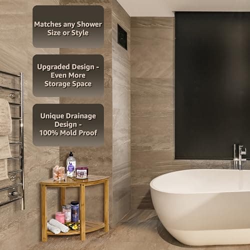 Sorbus Waterproof Bamboo Shower Stool with Shelf for Inside Bath