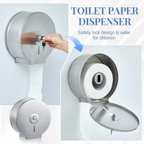 Mifoci Commercial Toilet Paper Holder, Stainless Steel, Silver, Fits 9" Rolls