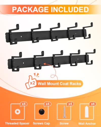 DECLUTTR 2 Pack Heavy Duty Coat Rack, Wall Mount Black