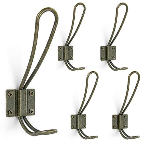 Rustic Black Metal Wall Hooks, 5pcs, Heavy Duty — Antique Bronze