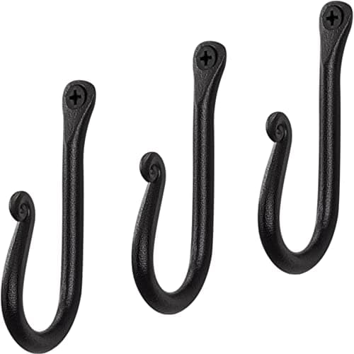 RTZEN Wrought Iron Classic Rustic Wall Hooks - 3 Pack for Coat Towel or Hat — J-Hook Classic