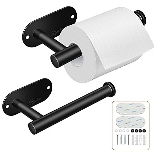 Bjiotun Black 2 Pack Toilet Paper Holder, Stainless Steel & Paper Towel Adhesive Mount