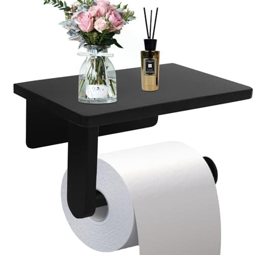 Brushed Nickel Natural Marble Toilet Paper Holder, Wall Mounted for Bathroom Washroom — Black