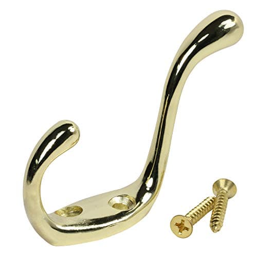 ROK Hardware 3-1/2" Black Heavy Duty Dual Coat Hook, 10 Pack — Bright Brass