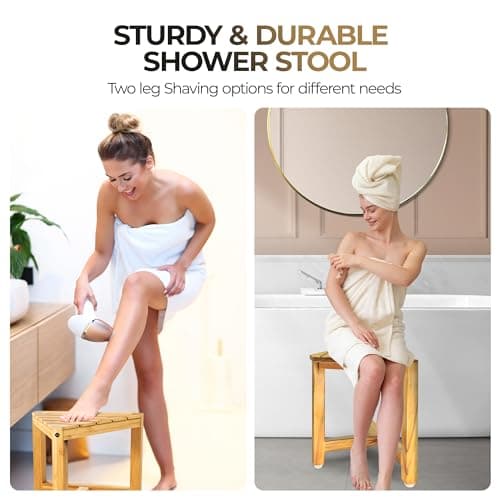 Bamboo Shower Stool for Leg Shaving in Small Bathrooms