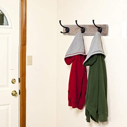 Vintage Rustic Wooden Wall Mounted Coat Rack with 3 Hooks for Entryway