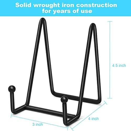 Ouskr 4pcs 4.25 Inch Plate Stands, Metal Picture Frame Holders for Display Black