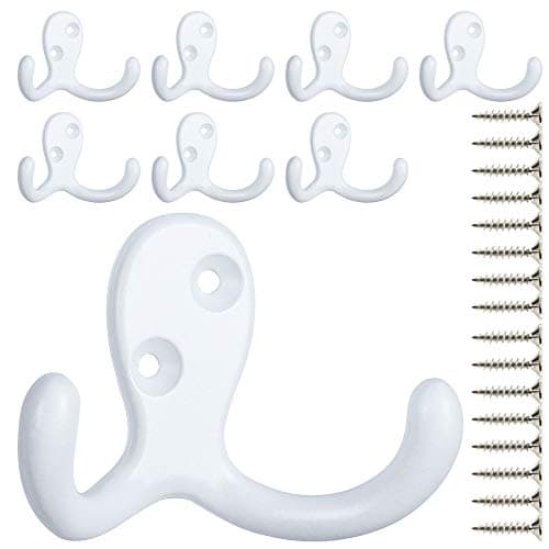 IBosins 28-Pack Heavy Duty Double Prong Coat Hooks Wall Mount Utility Hooks — 8 Pcs White