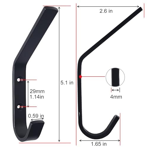 Lofekea Heavy Duty Large Wall Hooks, 4 Pack, Black Metal for Bathroom, Entryway & Mudroom