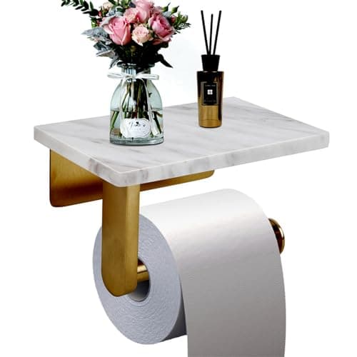 Brushed Nickel Natural Marble Toilet Paper Holder, Wall Mounted for Bathroom Washroom — Brushed Gold