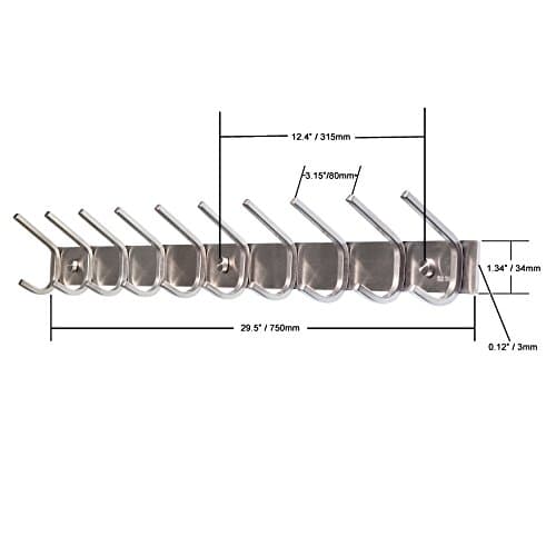 10-Coat Stainless Steel Wall Rack, Brushed Nickel Finish