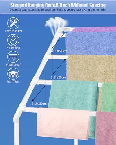 Hutigertech 7 Tier Heavy Duty Outdoor Poolside Towel Rack with Hammer