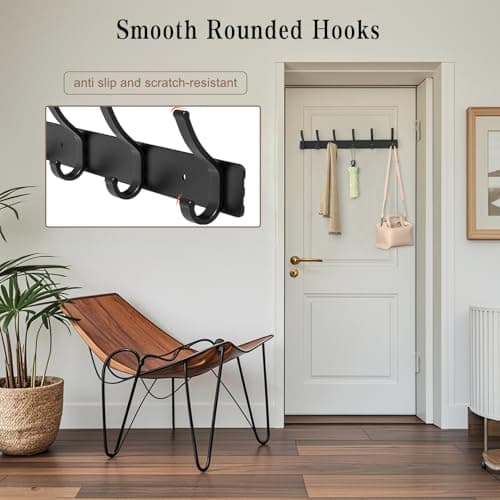 2 Pack Metal Wall Coat Rack with 6 Hooks, Black for Hats and More