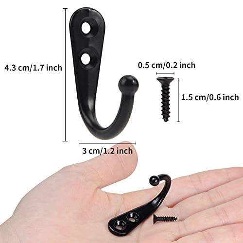 POZEAN Black Coat Hooks 40 Pack with 80 Screws