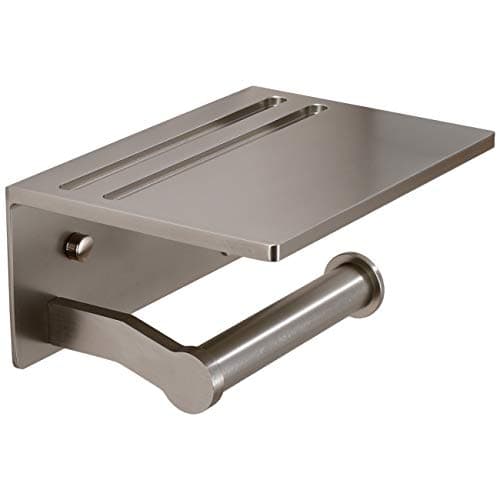 Rustproof Black 3M Adhesive Toilet Paper Holder with Phone Shelf — Brushed Nickel