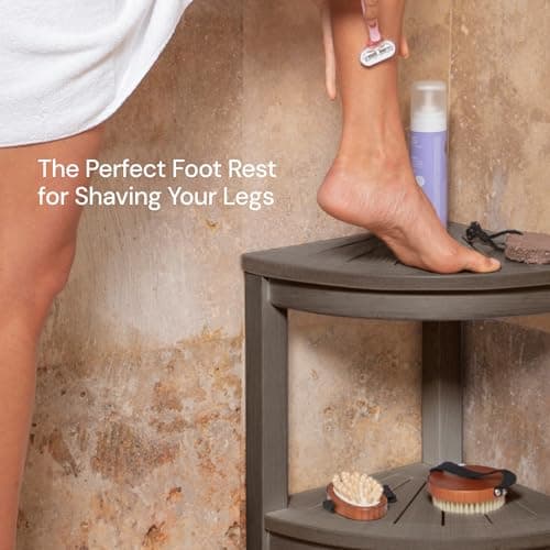 HDPE Corner Shower Stool - Waterproof Shower Bench for Shaving and Organizing (Brown)