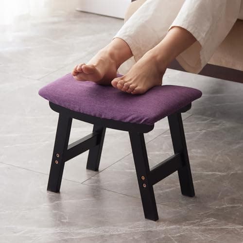 Bamboo Desk Foot Stool, Black Legs & Surface - Extra Seating — Black Stool Legs - Purple Surface