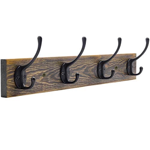 IBosins Brown Rustic Metal Wood Wall Mount Coat Rack (4 Hooks)