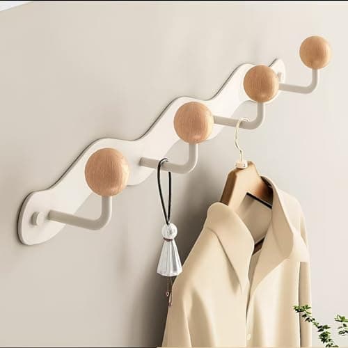 Anti-Tear Wood Ball Hook Rail, Heavy Duty Metal Coats Hanger, 1 Pack (4 Tri Hooks)