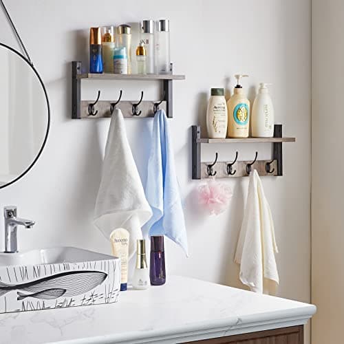 Silver Gray Wall Mounted Coat Rack Shelf with 8 Hooks UHWS001Y-2