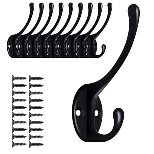 Heavy Duty Metal Coat Hooks (15-Pack) — 10pcs-Black