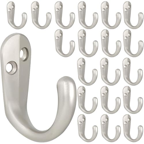 Wall Mounted Coat Hooks Set with Screws - 15 Pack (Silver) — 20 Pcs Silvery