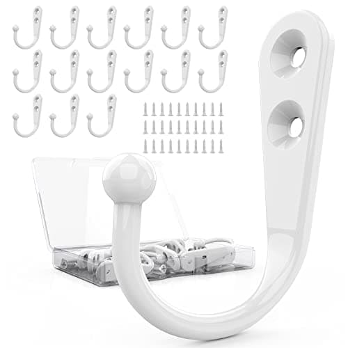 10 Pack Heavy Duty Black Wall Hooks for Mudroom, Backpacks, Robes + 30 Screws — 15PCS + White Hook