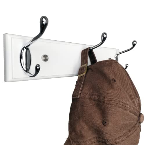 Wall-Mounted White Wood Coat Rack with 3 Hooks, Small Size