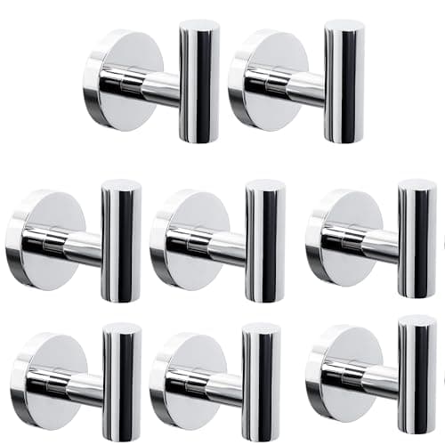 Matte Black Stainless Steel Robe Hooks Heavy Duty Bathroom Wall Mount Towel Hooks 8 Packs — Chrome Finish