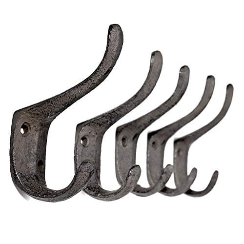 Ambipolar Vintage Antique Black Heavy Duty Double Wall Hooks, 5-Pack Mudroom Coat Rack — Spoon Hook