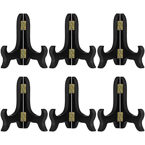 Petutu 6 Pack 4 Inch Black Wooden Plate Easels
